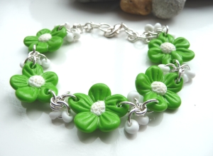 Polymer clay Lime green flower bead bracelet Georgia P Designs