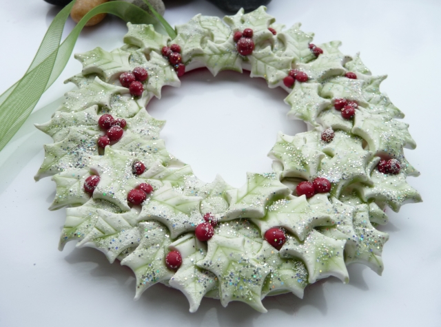 Polymer Clay Holly Wreath Christmas Decoration Georgia P Designs