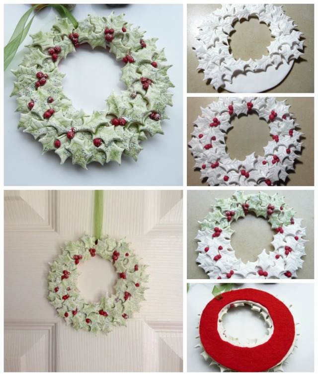 Polymer Clay Holly Wreath collage
